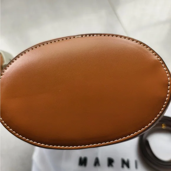 Marni Mini Canvas Tote with Tan Leather Trim and Red Logo - Picture 9 of 9